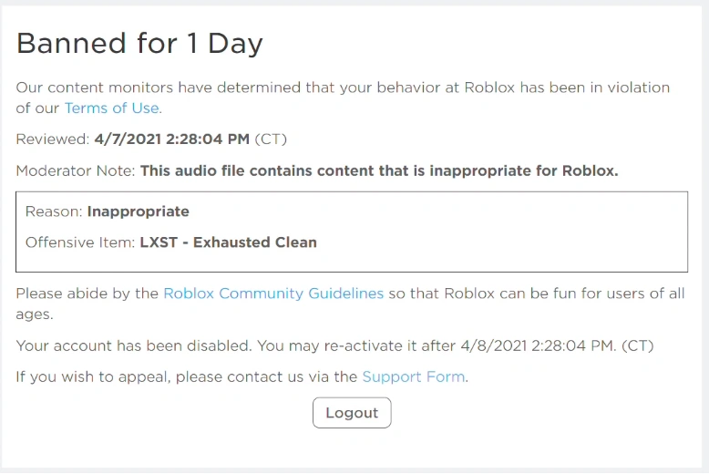 Ban 1 Day Ban Roblox Wiki Fandom Ban 1 Day Ban Roblox Wiki Fandom