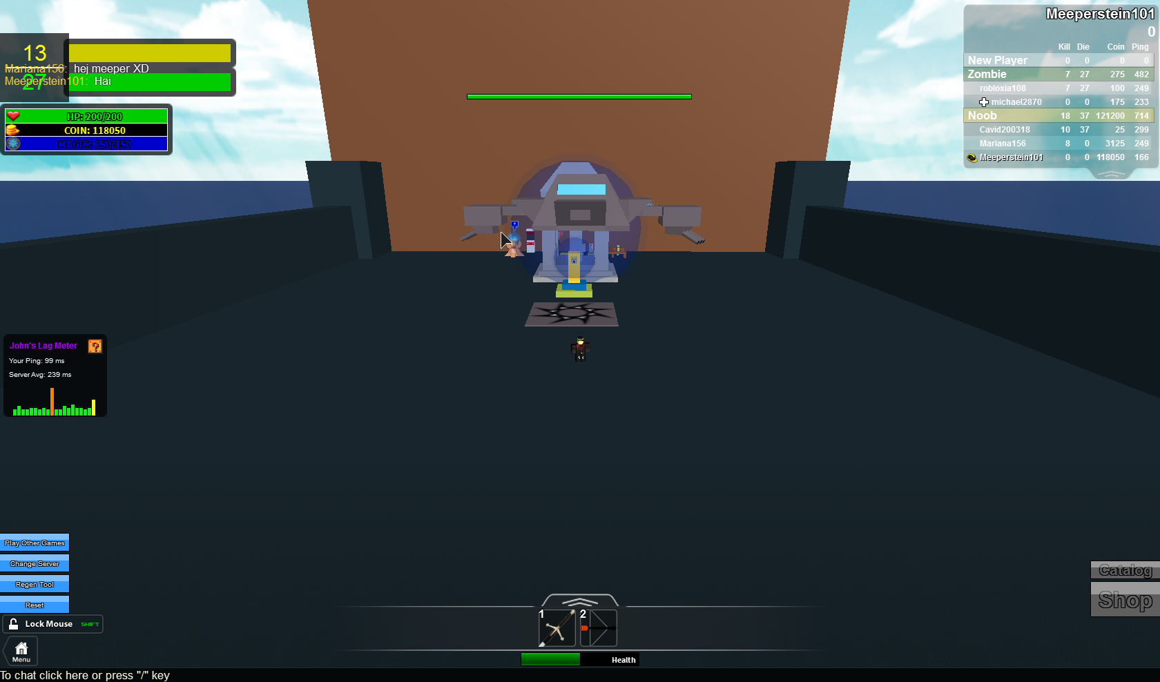 heres a roblox game i play alot its called noobs vs zombies realish