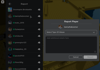 Menu Roblox Wikia Fandom - roblox how to report a player not in game