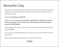 Ban Roblox Wiki Fandom - how to make exploits for roblox
