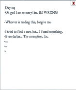 Day 129 entry, stating that the researcher got corrupted