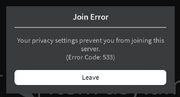 Roblox error code 533