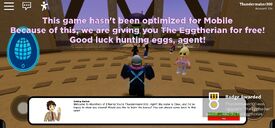 A user receiving The Eggtherian for free because the egg hunt mission is not compatible on mobile.