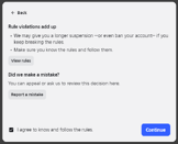 Information about suspensions provided as part of the moderation message.