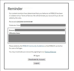 Account moderation, Roblox Wiki