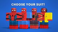 The new banner for Heroes of Robloxia showing the different suits for Spider-Man.