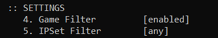 7. Switch Game Filter (enabled) 8