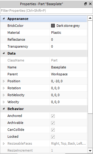 Properties Roblox Wiki Fandom - roblox studio size