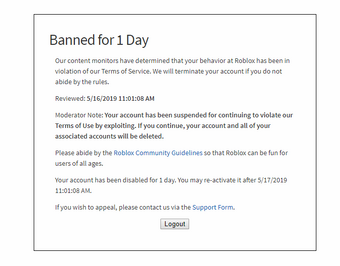 User Blog Thesuperlord20 Whats Ip Ban Roblox Wikia Fandom - how to reactivate roblox account after ban 2019