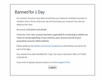 User Blog Thesuperlord20 Whats Ip Ban Roblox Wikia Fandom - how to reactivate your roblox account after being banned 2019 do