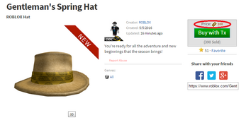 Catalog Gentleman S Spring Hat Roblox Wikia Fandom - tix and robux hat roblox