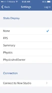 The settings screen of the Roblox Developer app on iOS.