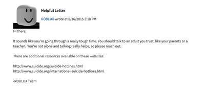 Roblox Suicidal Help Message Roblox Wiki Fandom - roblox suicidal help message roblox roblox suicidal help message Roblox Suicidal Help Message Roblox Wiki Fandom - roblox suicidal help message