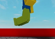 The red block is scripted to kill humanoids touching it. Note the gap between the humanoid and the block making the humanoid unable to interact with the block.