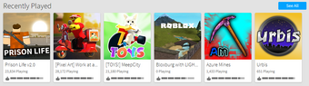 My Roblox Home Roblox Wikia Fandom - how to remove games from recently played on roblox