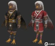 A character concept for the game featuring Zadena, an anthropomorphic bird in traditional East Asian clothing.