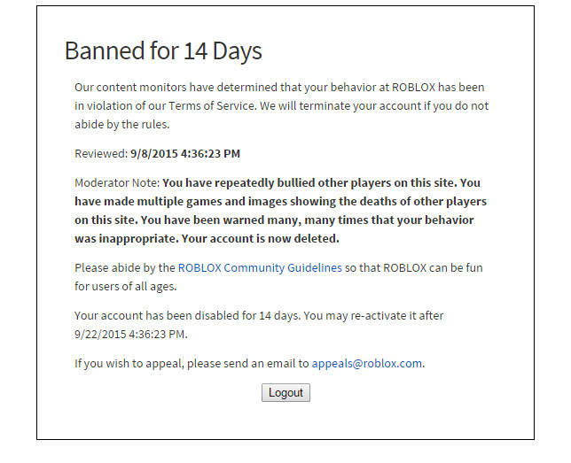 Minha conta do ROBLOX foi banida :(