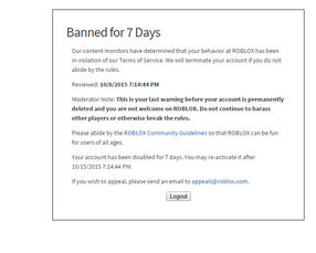 Banimento, Roblox Wiki