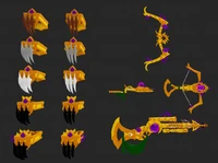 The scrapped claw weapons alongside the life bows. The diamond and emerald claws lack texture.