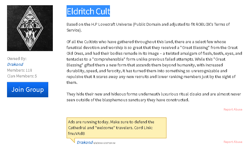 My Experience With The Eldritch Cult Roblox Creepypasta Wiki Fandom - roblox groups wiki
