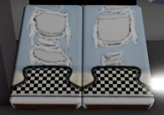 Natalia's pants placed underneath the hanging clothes over at the Clothes Store.