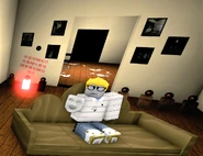 YouLookGallery12.png (137 KB) True holding a mask towards the player in “Watching,” with the seven eyes placed on their pedestals in the back, the Octal written in red on the wall (The eyes are the key), and the secret door opened.