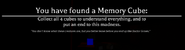 The displayed message after the player touches the cube.
