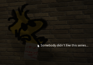 A note written by Larry, addressed to a vandal in the alleyway.
