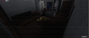 Dean_Lied, bloodied up, looking up at a security camera.