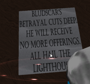 A note depicting the people of Hydrown worshipping the lighthouse rather than the other gods.