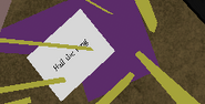 The note and cloth that seems to be a reference towards ClausAconite. It reads: "Hail the king".