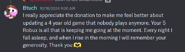 [6] A message from Btuch in the Robloxian Myth Hunters Discord Server which mentions the update to "BASEMENT" in 2024.