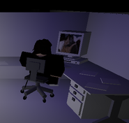 June_Bellowin seen at one of the desks at the end of Abstrusia. She provides dialogue about the aftermath of the boss fight.