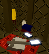 The cave which has a cross that can be interacted with, as well as many papers and even human remains.
