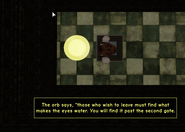 An orb with a riddle found in Curtains of Cessation. There's also the platform the player has to step on in order to past the second gate.