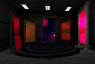 Five portals that teleport the players to different realities, as well as another portal just behind them. Located in room E