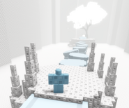 Once past the bridge, this is where the player will end up, facing towards an icy sakura tree.