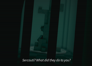 What appears to be Sercauti trapped inside of a tree with Modizzhend discovering him. The kick message the player receives shortly after claims this is the "truth".