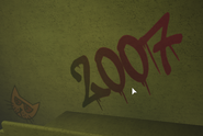 Graffiti of the year, 2007, and a cat with sunglasses at the stairwell outside.