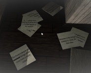Piles of notes located inside the hidden room under the stage in Story Time?