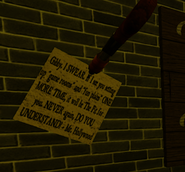 A note found on the second floor of the Famous Movie Studio, showcasing Mr. Hollywood’s discontent with “game rooms” and “fun places” within Studio grounds.