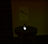 Remains of a human and a shadowy figure in the living room of the house.