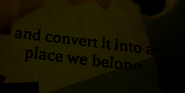 The final note in the parkour, which writes “and convert it into a place we belong”.