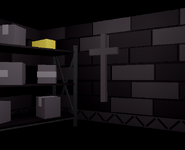 The first cross in “1” that the player must collect, as well as a gold bar on the shelf.