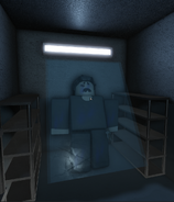 Within the locked up freezer, the players could find a frozen NPC.