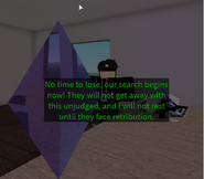 The end of the cutscene, where a purple crystal, perhaps a gift can be seen.