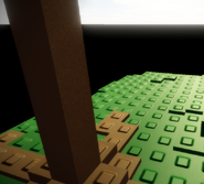 The patch of grass in the top right corner triggers the first door