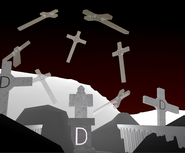 The statue of Cegnite with the crosses surrounding it.