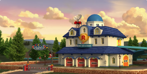 Rescue team's headquarters in the sunset