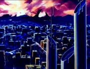 The sun sets over Monument City